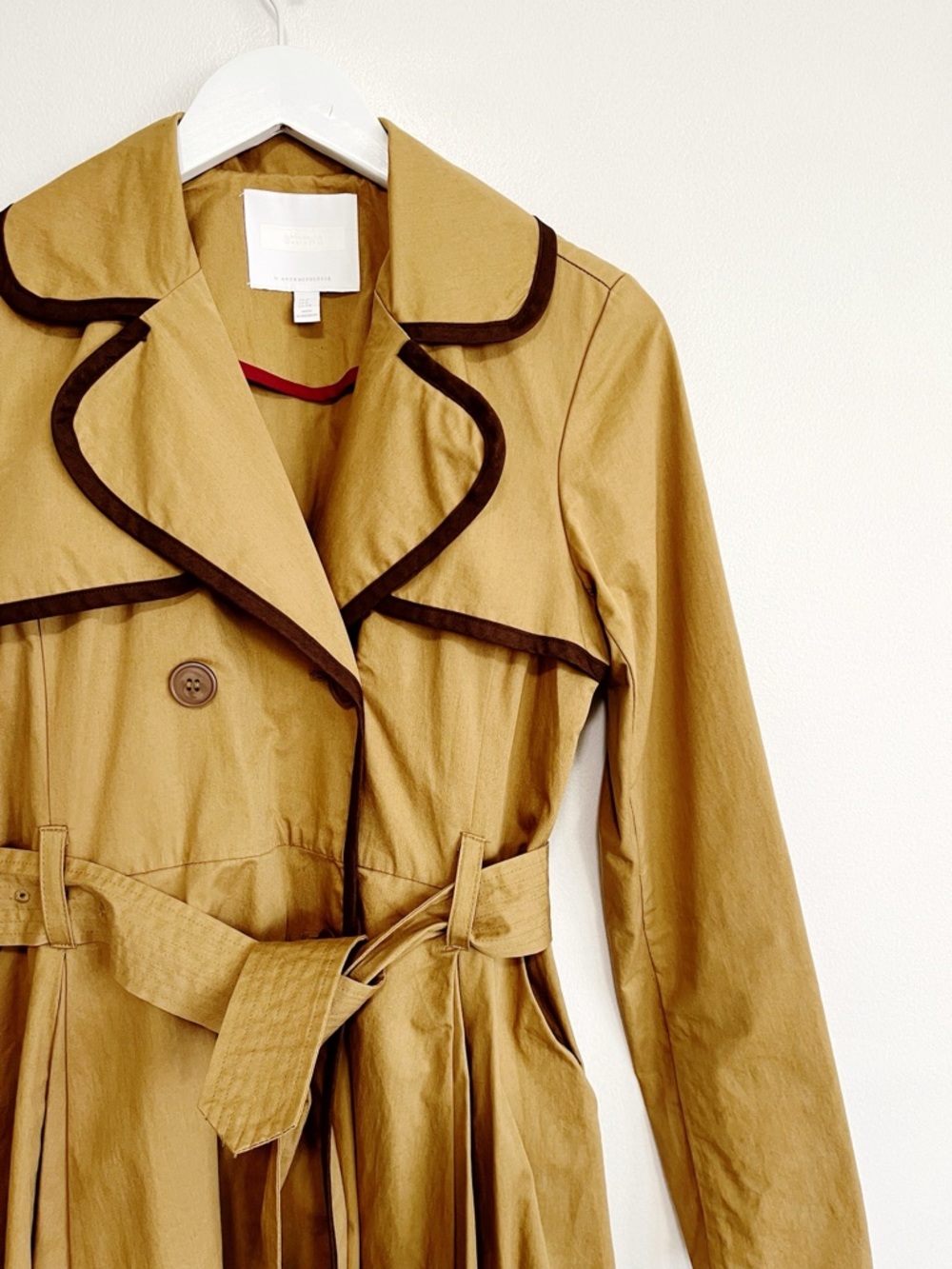 ETT:TWA Anthropologie Marley Trench Coat Tan Double Breasted Belted Swing 2 - Picture 6 of 14